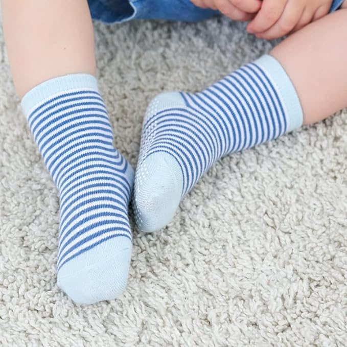 ZAPLES Baby Non Slip Grip Crew Socks with Anti Skid Soles for Infants Toddlers Kids Boys Girls