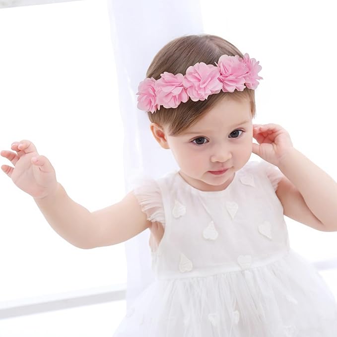 Fmeida Baby Girls Headbands for 4-24M | Soft Flower Crown (Fits 14.96"-18.89" Head)