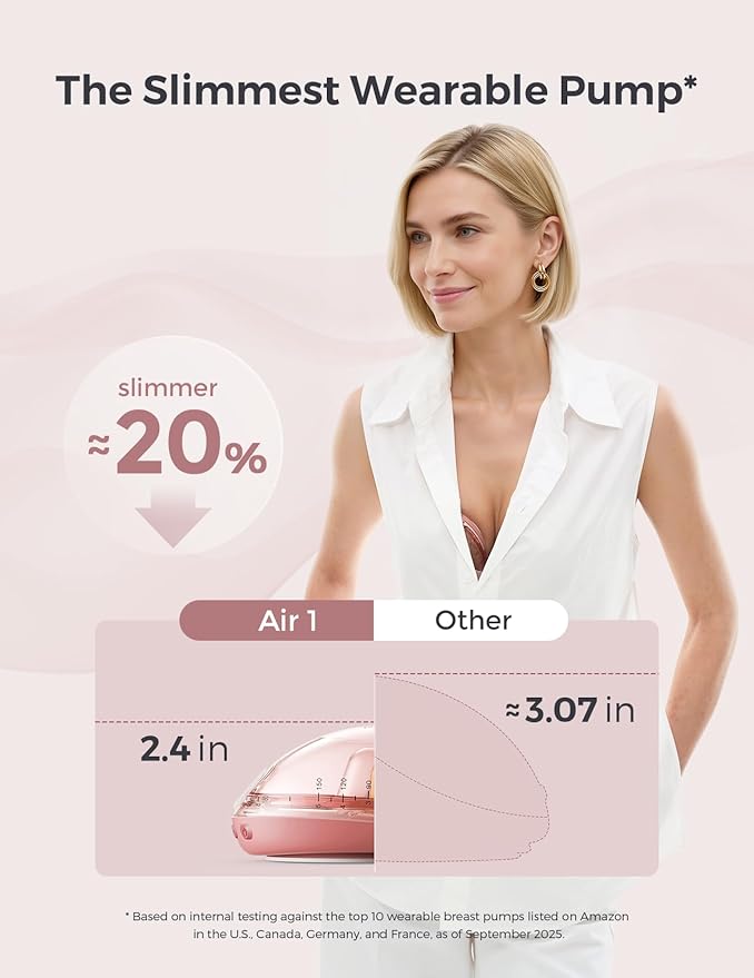 Momcozy Air 1 Ultra-Slim Breast Pump, Hands-Free Wearable Pump with Wireless Charging Case & App Control with Auto Mode & Full-Milk Alert, Industry-First Transparent Top for Easy Nipple Alignment