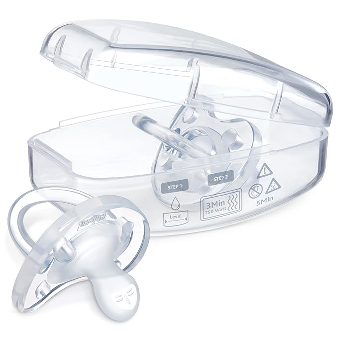 Chicco PhysioForma Silicone Orthondontic Pacifier, 0-6m | 100% Soft Silicone | Supports Breathing & Oral Development | Satin-Textured Nipple | Includes Sterilizing Case | BPA Free | Clear, 4pk