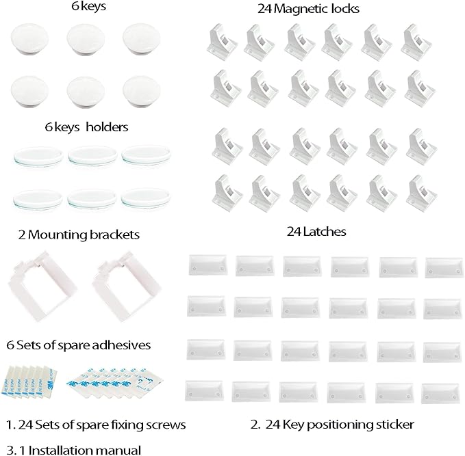 (24Locks + 6keys) Withletune Magnetic Cabinet Locks for Child Proofing - Child Safety Drawer Lock, Suitable for Kitchens, cabinets, and Storage cabinets - no Drilling Required, Adhesive Installation.