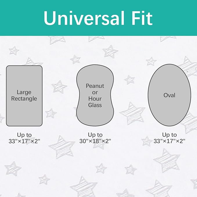 Bassinet Sheets Fit for Oval, Hourglass, Rectangle Bassinet Mattress, 2 Pack 100% Cotton Sheets for Halo, 4moms, Maxi-COSI, Delta, Baby Delight Bassinest, Unisex Fitted Sheet for Baby Boy Girl