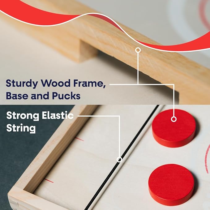 Bayview Fast Sling Puck Game – 2‑Player Wooden Tabletop Game for Kids & Adults | Fast-Paced Family Party Game, Travel-Friendly & Durable