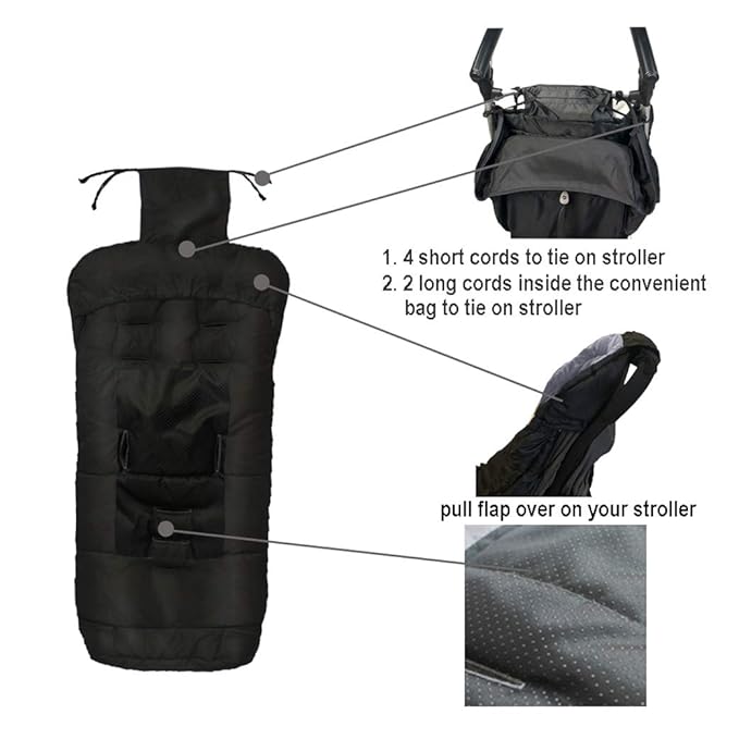 Cozy Baby Sleeping Bag, Toddler Stroller Footmuff, 5 Way Zippers Style for Baby Easy in&Out, Extension Cozy Toes Fits Baby Grows, Foldable with Stroller, Multi-Function,Black