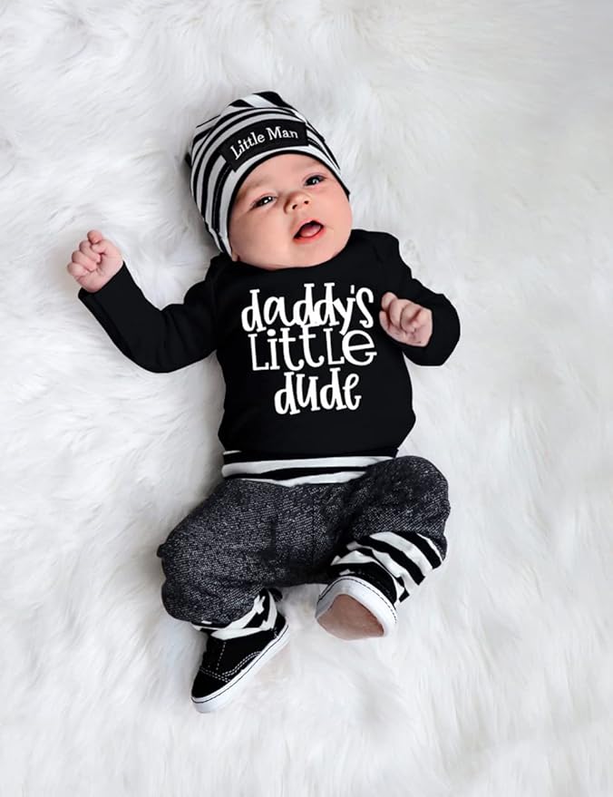Fommy Newborn Baby Boy Clothes New to The Crew Letter Print Romper+ Pants+Hat 3PCS Outfit