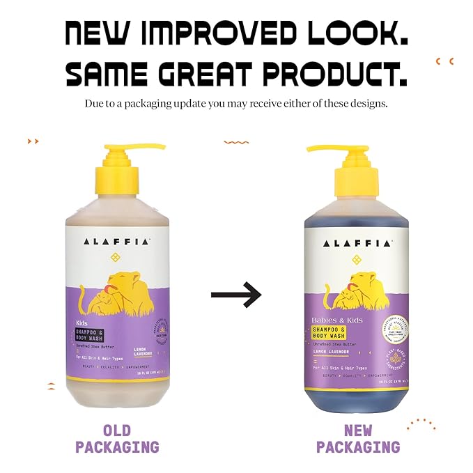 Alaffia Babies and Kids Shampoo and Body Wash, Gentle and Calming Support for Soft Hair and Skin with Shea Butter, Neem, and Coconut Oil, Fair Trade, Lemon Lavender 2 Pack – 16 Fl Oz Ea