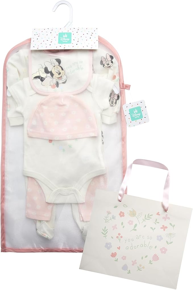 Disney Newborn Baby Girl Boy Clothes - 7 Piece Mickey Mouse Winnie the Pooh Bib Onesie Overall Beanie Pants Gift Bag Gift Set