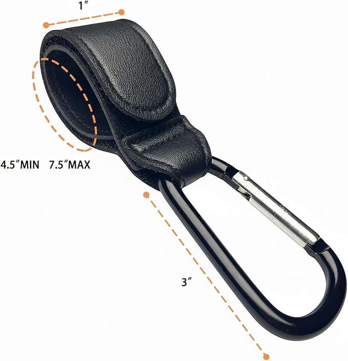 Stroller Hooks with Silicone Bottle Holders - 2 Pack Heavy Duty Aluminum Carabiner Clips & 2 Universal Silicone Grips for Water Bottles - Universal Organizer for Diaper Bags, Wheelchairs, Carts
