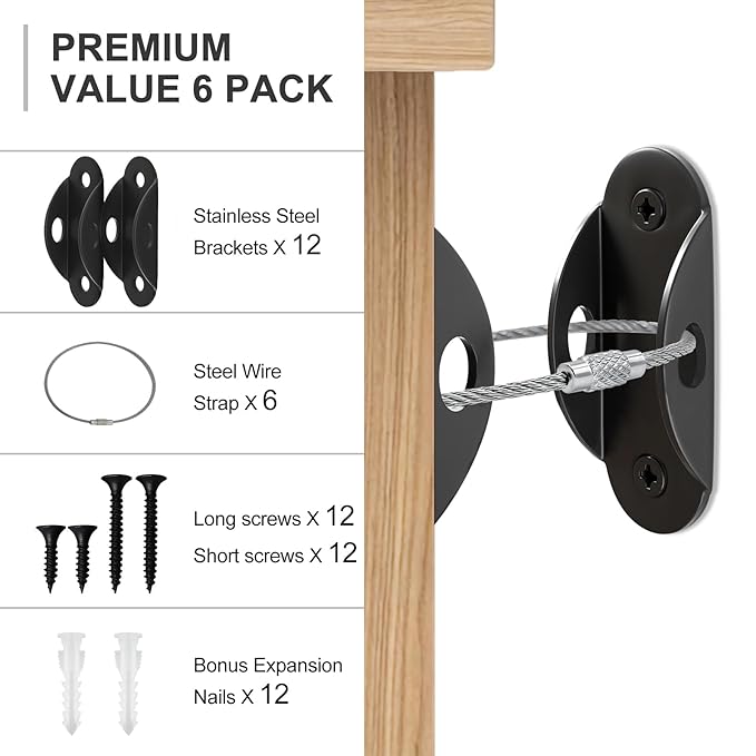 Furniture Anchors for Baby Proofing, Anti Tip Furniture Anchor Securing 420lbs Tension Earthquake Resistant Metal Furniture Wall Anchor Prevent Baby Pet from Falling Furniture（10 Pack，Black）