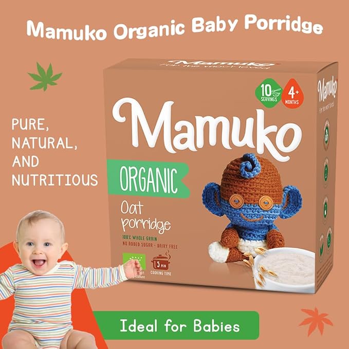 MAMUKO Baby Porridge - Healthy porridge with Oat Flavored & High Fiber - GMO-Free Oatmeal for Infants 3-6 Months - Organic Oatmeal for Healthy Growth & Development - 200g & 10 Servings
