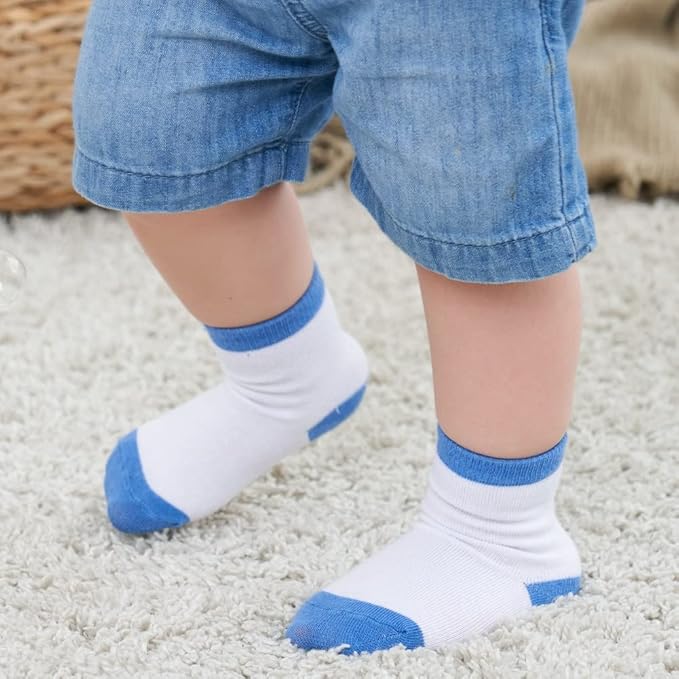 ZAPLES Baby Non Slip Grip Crew Socks with Anti Skid Soles for Infants Toddlers Kids Boys Girls