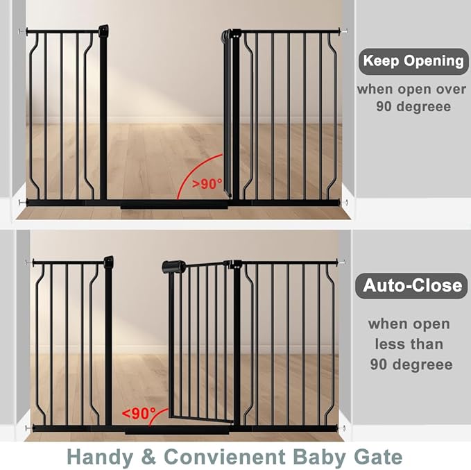 Fairy Baby Extra Wide Baby Gate 48-53 Inch Wide, Walk Through Pressure Mounted No Drill for Doorways, Long and Large Tension Gate for Pet and Kids, Black
