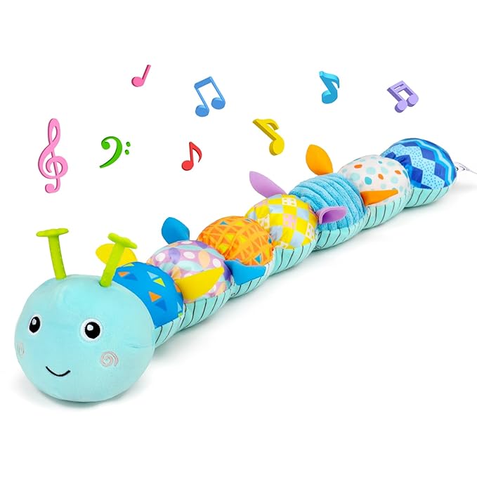 Baby Tummy Time Toys 0-6 Month Musical Stuffed Animal Plush Caterpillar Toy for Infant 6-12 Month Teething Sensory Toy with Crinkle Rattle for Babies 0-3-6 Month Newborn Boy Girl Easter Basket Stuffer