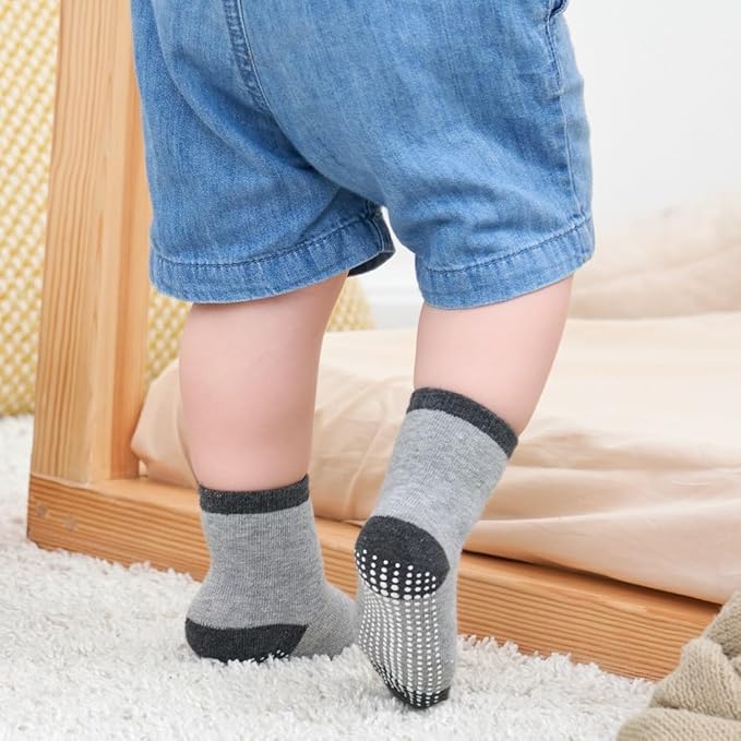 ZAPLES Baby Non Slip Grip Crew Socks with Anti Skid Soles for Infants Toddlers Kids Boys Girls
