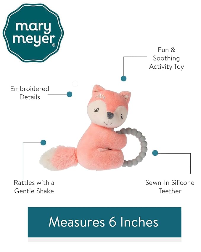 Mary Meyer Soft Baby Rattle with Soothing Teether Ring, 6-Inches, Sweet-n-Sassy Fox