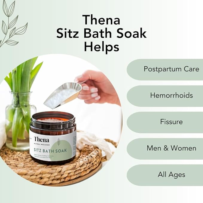 Thena Organic Sitz Bath Soak 2 Pack | Postpartum Essentials 100% Natural & Gentle with Pure Epsom and Dead Sea Salts Witch Hazel Lavender Essential Oil