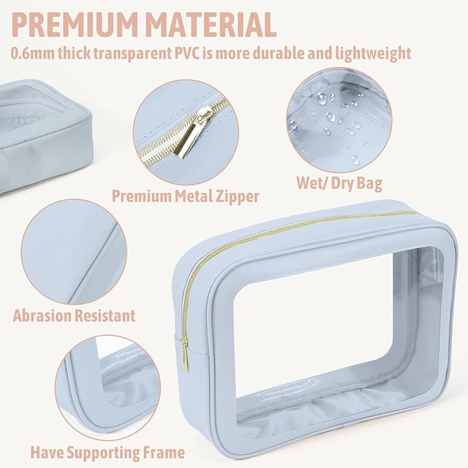 5PCS Clear Toiletry Bag,TSA Approved Travel Makeup Pouch with Zipper for Cosmetics and Toiletries，Diaper Bag Organizer Pouch Set，Women's Purse Organizer and Clear Car Bag