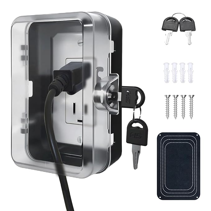 Child Proof Outlet Lock Box with 2 Durable Keys - Heavy Duty Safety Cover for Baby Proofing, Tool-Free Installation, More Space for Large Plugs Universal Fit Socket Protector (1Pack, Black)