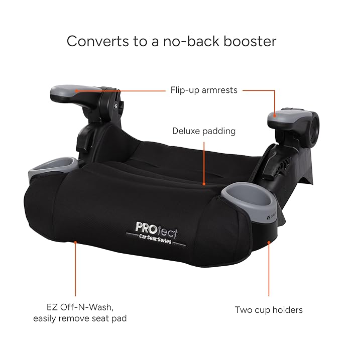Baby Trend Protect 2-in-1 Folding Booster Car Seat, Midnight Black
