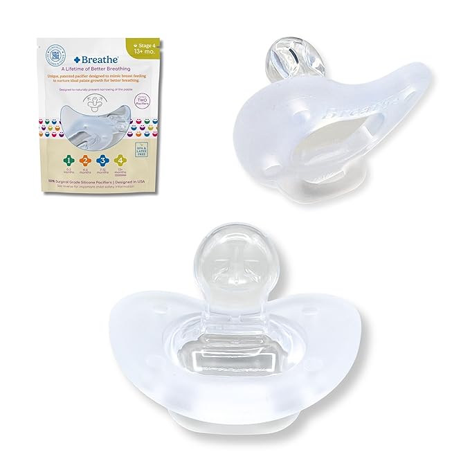 Breathe Baby Pacifier – Patented Design for Natural Oral & Facial Development - BPA-Free, Latex-Free, Pediatrician Developed - Dishwasher Safe 2 Pack (Stage 4: 13+ Months)