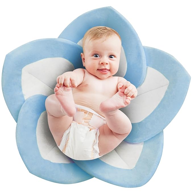 Baby Bath - Flower Baby Bath Pad Infant Bathtub Mat for Bathtub Tub Sink(White Blue)