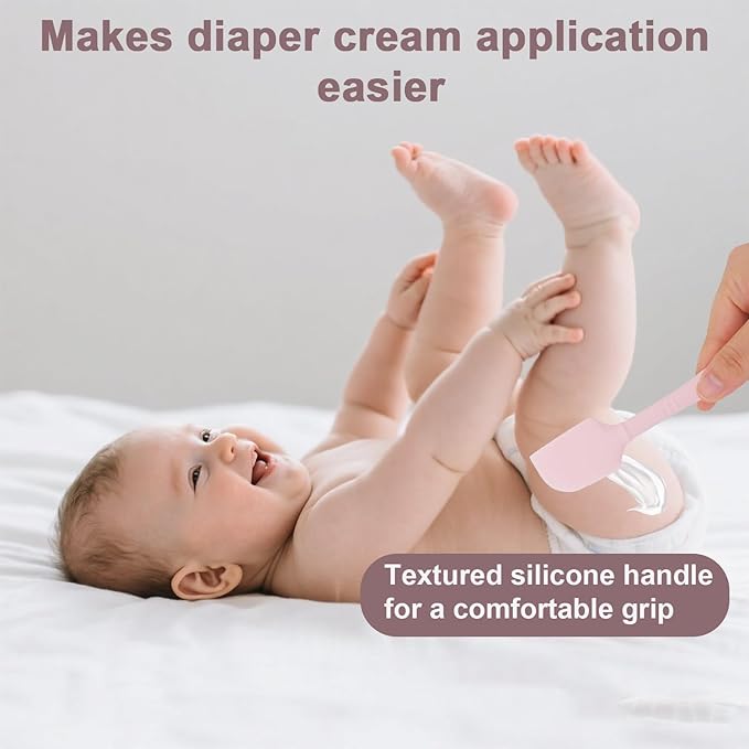 2pcs Baby Diaper Cream Spatula with Travel Case, 2 Sizes Soft Flexible Silicone Butt Paste Applicator Baby Diaper Rash Cream Spatula Bum Brush for Newborn (Pink)