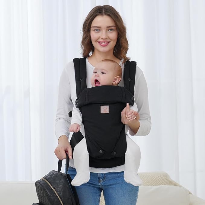 GAGAKU Baby Carier, Lightweight Ergonomic Toddler Carrier for 7-33lbs, Soft Breathable 4-in-1 Carrier with Head Support, Easy to Wear, Hands-Free Comfort, Black