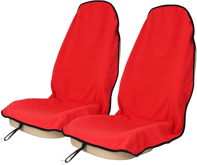 Sweat Towel Car Seat Cover Protector Front Seats for Gym Workout, Running, Swimming, Beach and Hiking, Waterproof Universal Seat Cover for Car, Truck, Van & SUV (Red, 2pcs Front Seat)