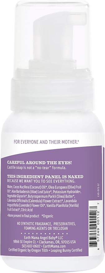 Earth Mama Calming Lavender Baby Wash Liquid Foaming Hand Soap, Organic All-Purpose Lavender Body Wash for Sensitive Skin, Castile Soap with Coconut Oil, Shea Butter, Calendula, & Aloe, 5.3 Fl Oz