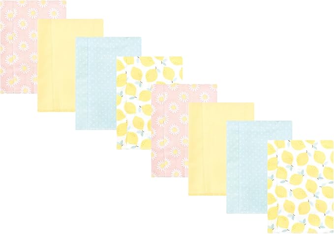Hudson Baby Cotton Poly Flannel Burp Cloths Multipack, Lemon Daisy 8-Pack, One Size