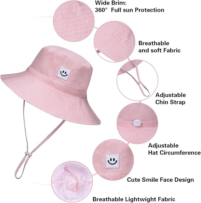 MaxNova Baby Sun Hat Smile Face UPF 50+ Toddler Bucket Hat for Boys Girls 0-7 Years