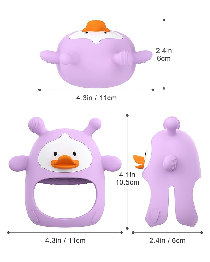 Never Drop Silicone Baby Teether, Hand Pacifier for Sucking Babies 0-6 Months, Soothing Pain Relief, Best Chew Toy, Teething Mitten for New Born - Purple