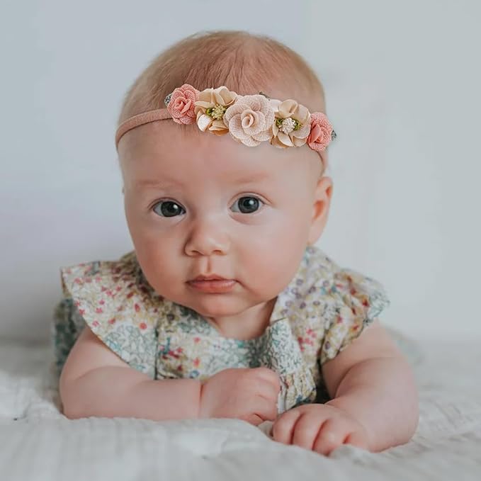 cherrboll 3pcs Baby Girl Headbands Flowers, Super Soft & Stretchy Nylon Floral Hairbands for Newborn Toddler