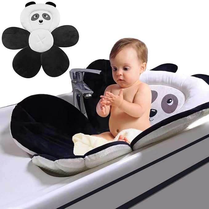 PandaEar Baby Bath Pad for Infant Newborn | Bath Seat Soft Panda Cushion Mat for Sink Bathtub Essentials Shower Gift (Black)