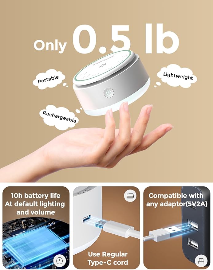 Momcozy Sound Machine for Baby-20 Soothing Sounds & Touch Warm Light Portable White Noise for Kids & Adults for Sleeping Timer and Memory | Ideal Travel Companion & Nursery Must-Have