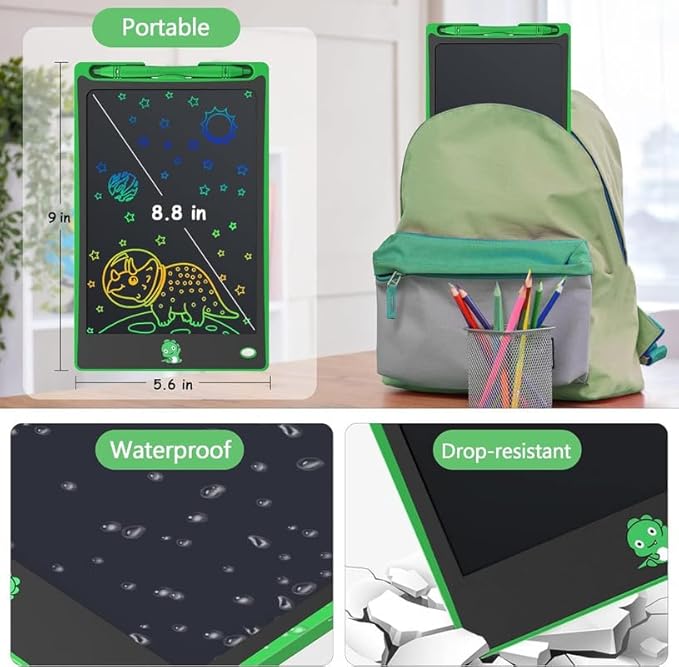 Hockvill LCD Writing Tablet for Kids 8.8 Inch, Toys for Girls Boys Drawing Pad for 3 4 5 6 7 Year Old Kid, Toddler Magnetic Doodle Board Travel Essentials, Birthday Valentines Gifts for Kids (Green)