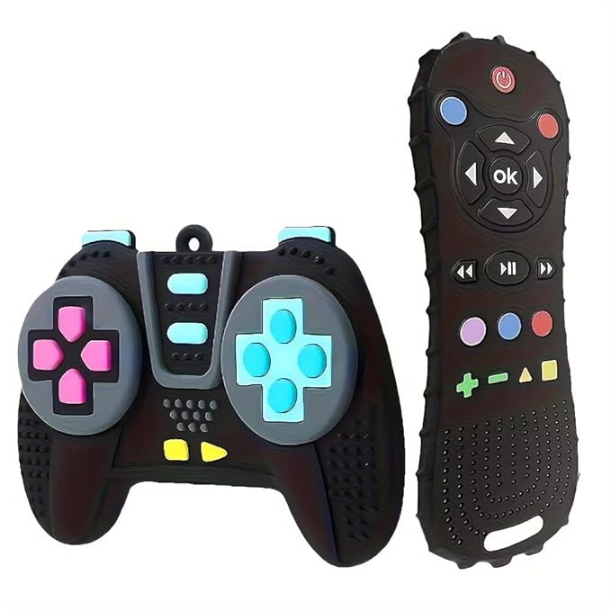 Baby Teething Toy, Soft TV Remote and Game Controller Shape Chew Set, Educational Toy for Intellectual Development, Safe Silicone for Toddler and Infant (Blue (Remote Control))