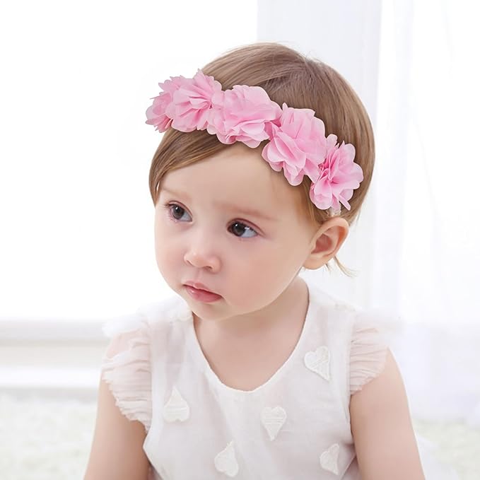 Fmeida Baby Girls Headbands for 4-24M | Soft Flower Crown (Fits 14.96"-18.89" Head)