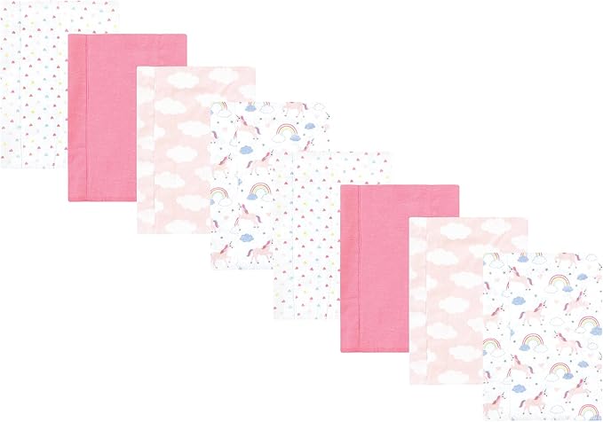 Hudson Baby Cotton Poly Flannel Burp Cloths Multipack, Unicorns Rainbows 8-Pack, One Size