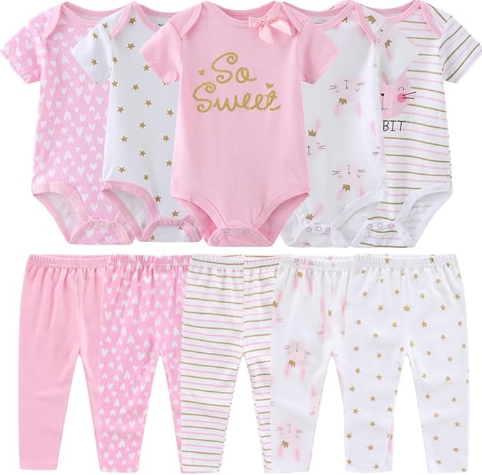 Kiddiezoom Baby Layette Set Baby Boys' 9-Piece Bodysuits Pants Set Toddler Girl Boy Unisex Baby Gift Sets