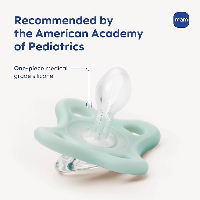 MAM Comfort Baby Pacifiers 3-12 Months Babies, Lightweight One-Piece Full Silicone Binky, BPA-Free Nipple, Easy to Clean Pacifier, Best for Breastfed Babies, 2 Count, Sterilizer Case, Made in Europe