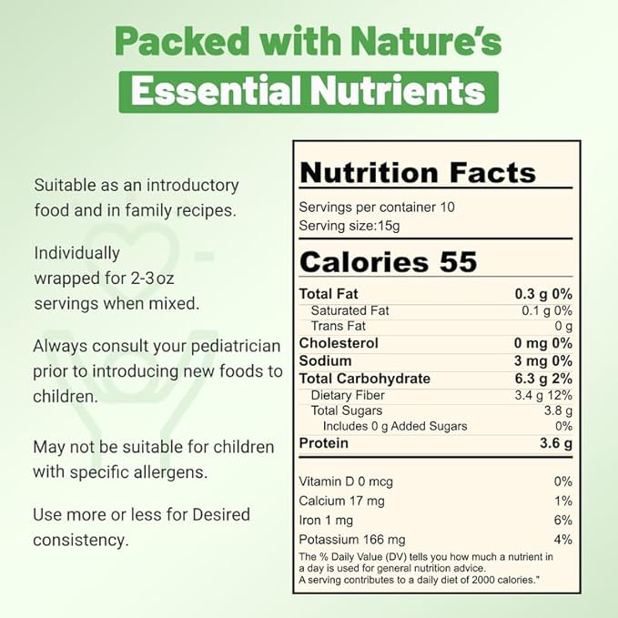 Organic Freeze-Dried Peas Food Powder, Stage 1 Baby Puree Mix for Infants & Toddlers, Organic Powder for Early Veggie Introduction & Family Meals