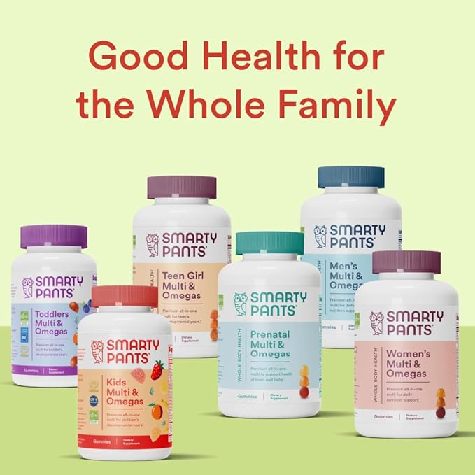 SmartyPants Kids Multivitamin Gummies and Fiber Supplement: Vitamin D3, C, Vitamin B12, B6, A, Zinc, Biotin, Inositol, Fiber Gummies, Three Fruit Flavors, 120 Count (30 Day Supply)