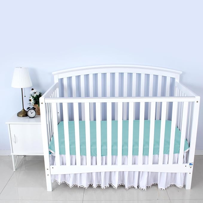 Biloban Crib Sheets Fitted, 2 Pack Sheet Fits Standard Crib Mattress, Neutral Toddler Bed Sheets for Baby Boys and Girls, Pink & Aqua, 52'X 28'