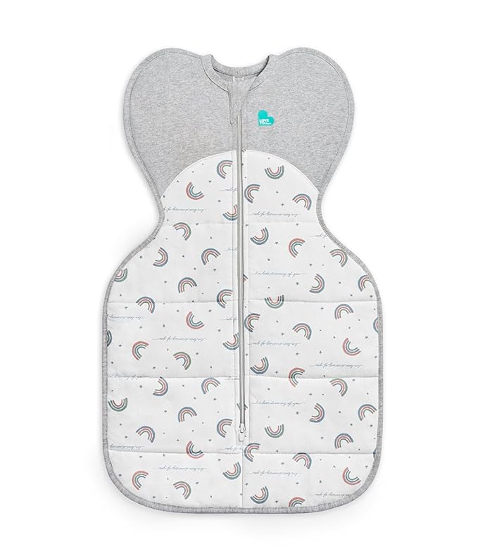 Love to Dream Warm Swaddle UP 2.5 TOG Baby Sleep Sack for Autumn & Winter | Arms Up Position for Self-Soothing, Calms Startle Reflex | Newborn 5–8.5 lbs, White Rainbow Dream