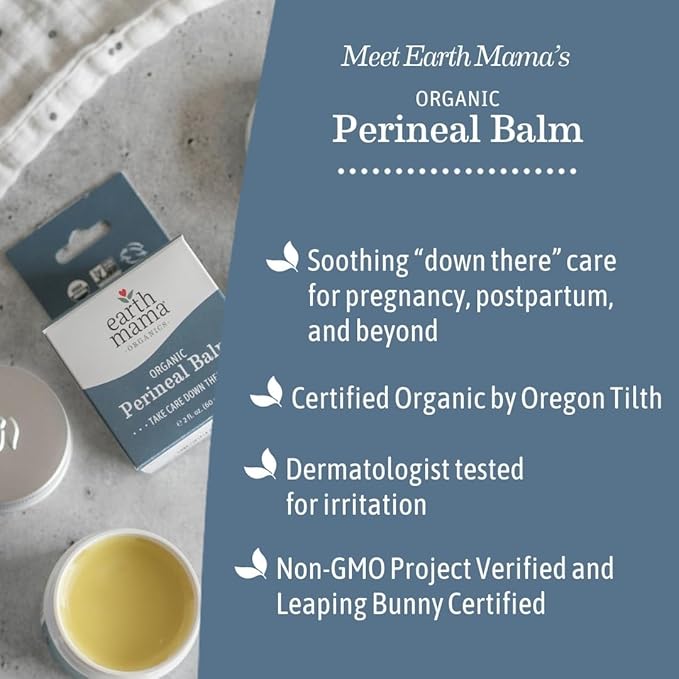 Earth Mama Organic Perineal Balm | Naturally Cooling Herbal Salve for Pregnancy and Postpartum Relief with Witch Hazel & Calendula, Feminine Care Essentials, No Benzocaine or Butane, 2-Fluid Ounce