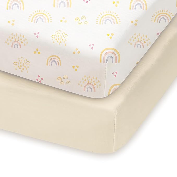 Pack and Play Sheets Fitted 2 Pack, 38x26 Graco Pack n Play Sheets for Playard & Travel Crib Mattress, Ultra Soft Jersey Knit, Breathable Stretchy Deep Pocket, Compatible with Mini Cribs