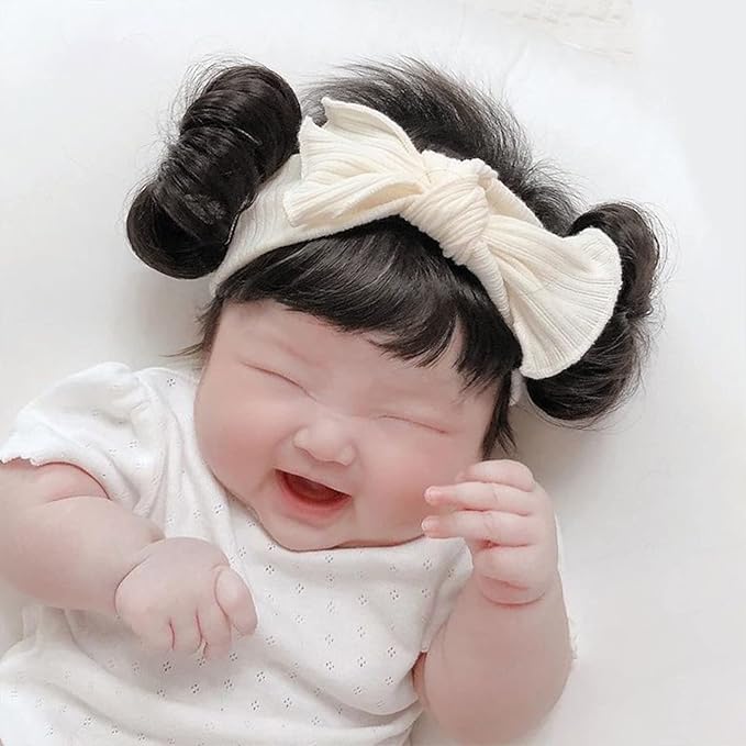 1 Pack Baby Wig Braid Hairband for Kids, Children's Fake Bangs Headband with Head Buckle for COS Hair Accessories (Black)