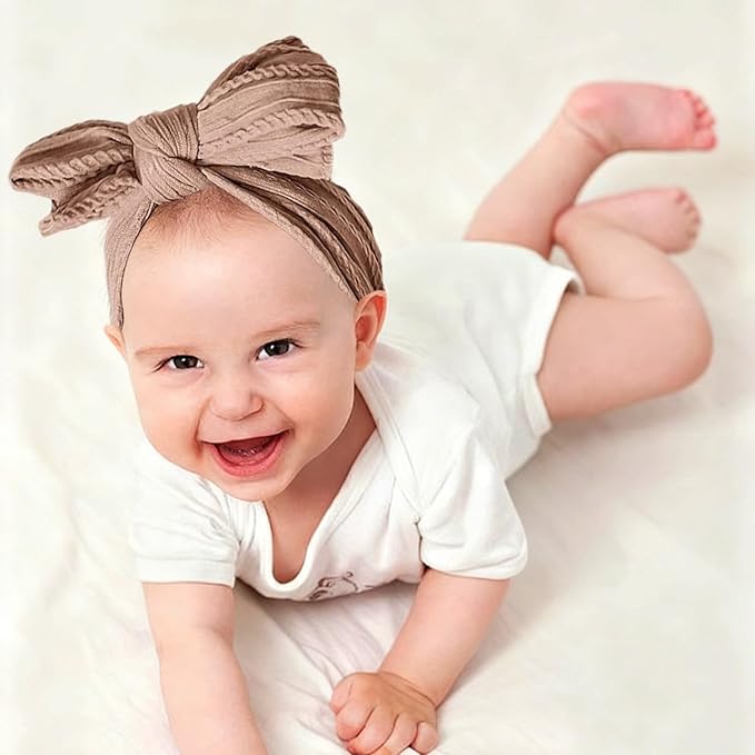 Baby Bows Headbands Soft Nylon Handmade Hair Accessories for Newborn Infant Toddler Kids (6 Mixed Brown, Large)