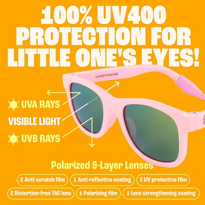 Polarized Baby Sunglasses With Strap - Unbreakable Flexible Infant Sunglasses For Toddlers Newborns 0-24 Months